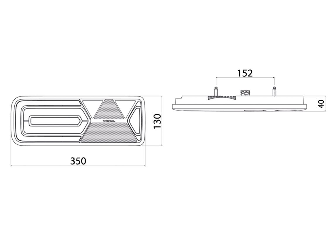 Feu arrière LED GLOWING Droit 12V, Conn additionnels, triangle
